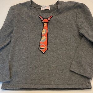 Petit Lem Kids Gray Long Sleeve Shirt with Orange Tie Graphic